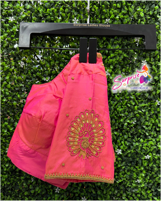 Designer handwork Ari work blouse Pink color