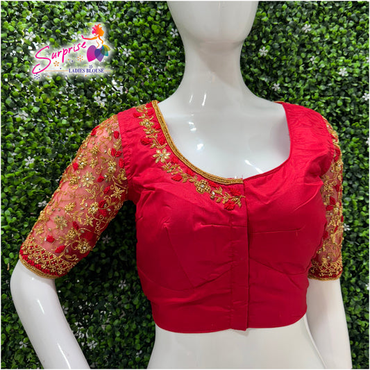 Designer handwork Ari work blouse Red color