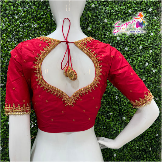 Designer handwork Ari work blouse Red color