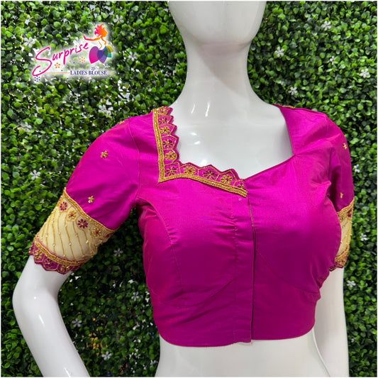 Designer handwork Ari work blouse Pink color