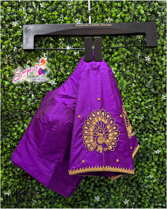 Designer handwork Ari work blouse Purple color