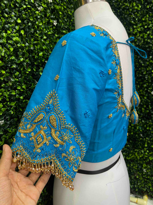 Handwork designer Ari work blouse blue color