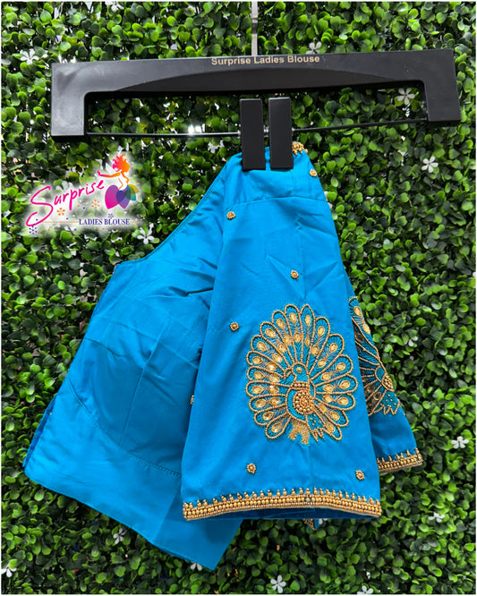 Designer handwork Ari work blouse Blue color