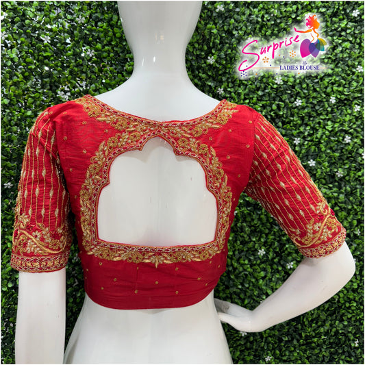 Designer handwork Ari work blouse Red color