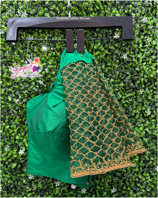 Designer handwork Ari work blouse Green color