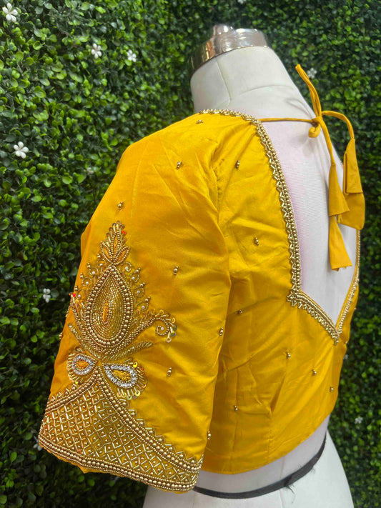 Handwork designer Ari work blouse yellow color