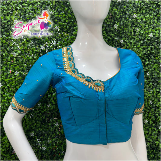 Designer handwork Ari work blouse Blue color