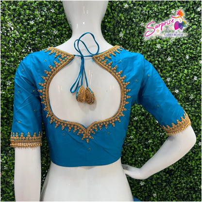 Designer handwork Ari work blouse Blue color