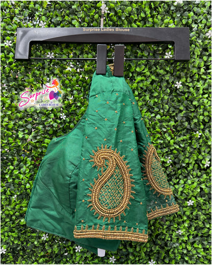 Designer handwork Ari work blouse Green color