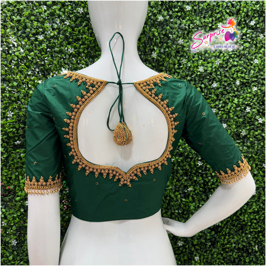 Designer handwork Ari work blouse Green color