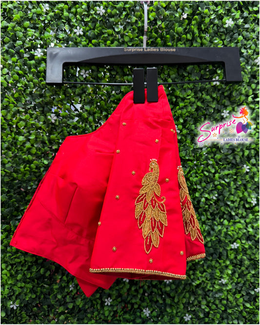 Designer handwork Ari work blouse Red color
