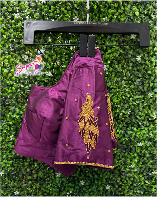 Designer handwork Ari work blouse purple color