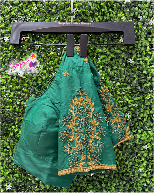 Designer handwork Ari work blouse Green color