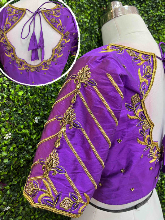 Handwork designer Ari work blouse purple color