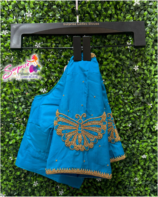 Designer handwork Ari work blouse Blue color