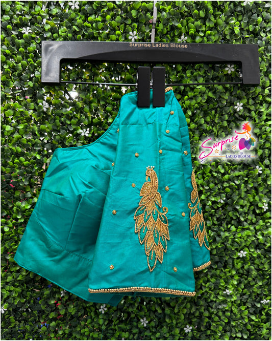 Designer handwork Ari work blouse Blue color