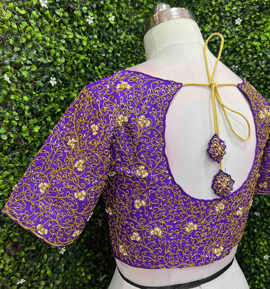 Handwork designer Ari work blouse purple color