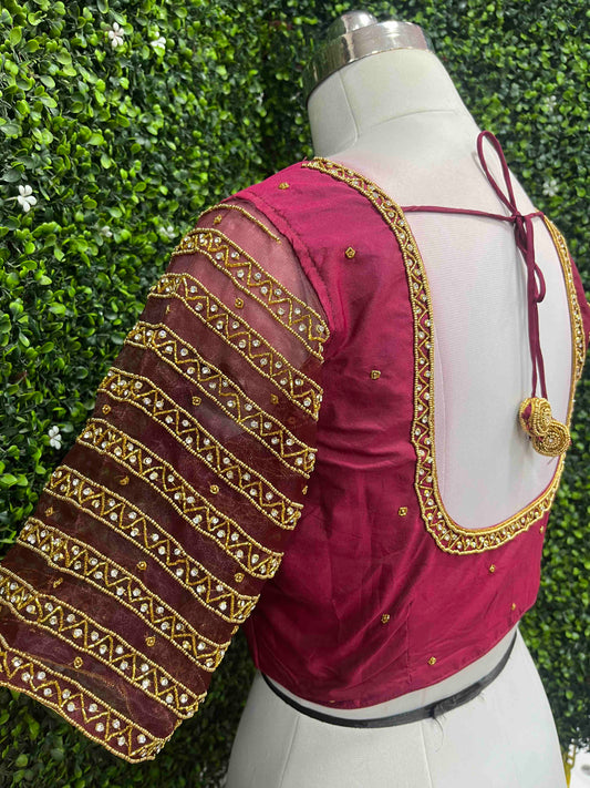 Handwork designer blouse Ari work  Maroon color maroon color