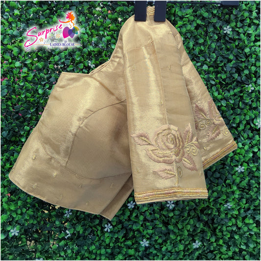 Machine work readymade blouse  gold color