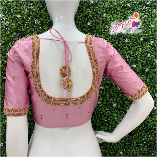 Designer handwork Ari work blouse Baby Pink color