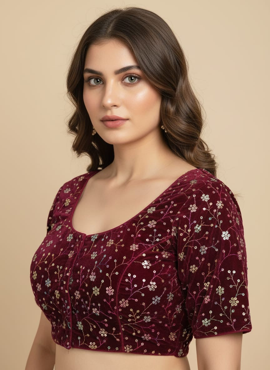 Velvet multicolour fancy blouse