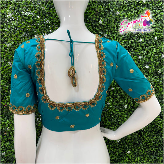 Designer handwork Ari work blouse Blue color