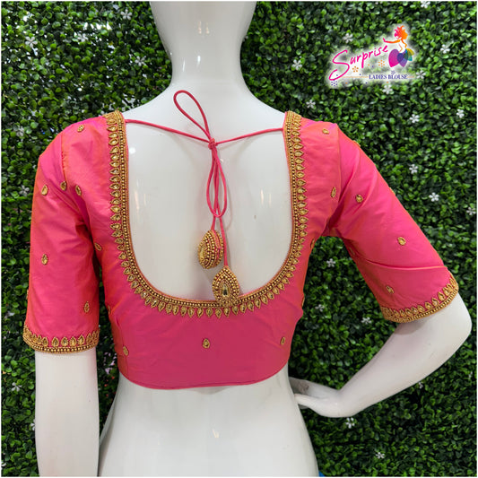 Designer handwork Ari work blouse Pink color