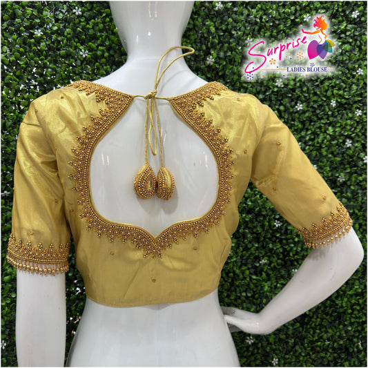 Designer handwork Ari work blouse Gold color
