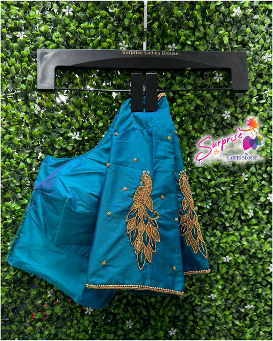 Designer handwork Ari work blouse Blue color