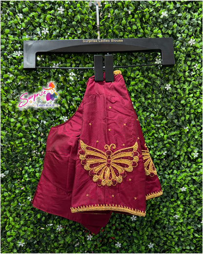 Designer handwork Ari work blouse maroon color
