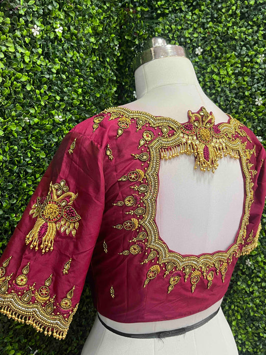 Handwork designer blouse Ari work  Maroon color maroon color