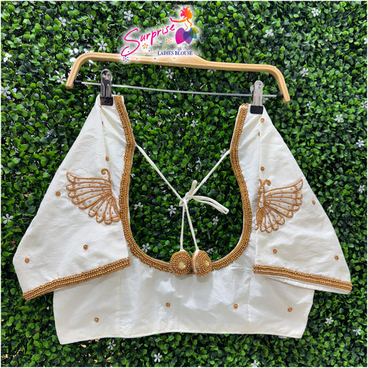 Designer Ari work   handwork  readymade blouse  cream / off white color