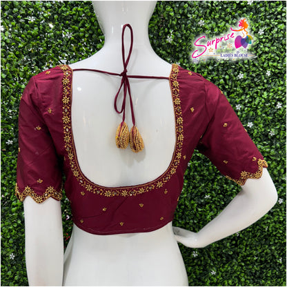 Handwork designer Ari work blouse  maroon color