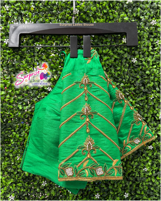 Designer handwork Ari work blouse Green color