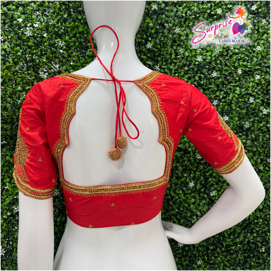 Designer handwork Ari work blouse Red color