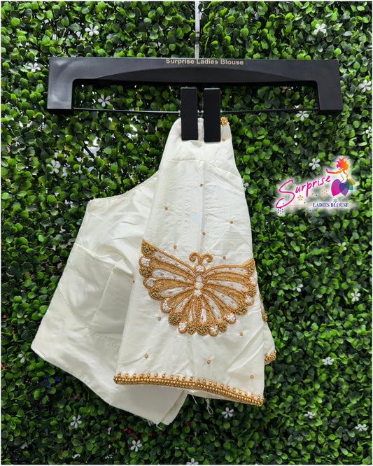 Designer handwork Ari work blouse cream / off white color