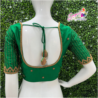 Designer handwork Ari work blouse Green color
