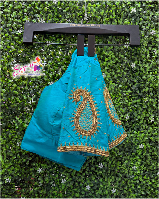 Designer handwork Ari work blouse Blue color