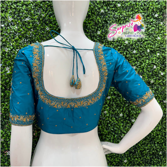 Designer handwork Ari work blouse Blue color