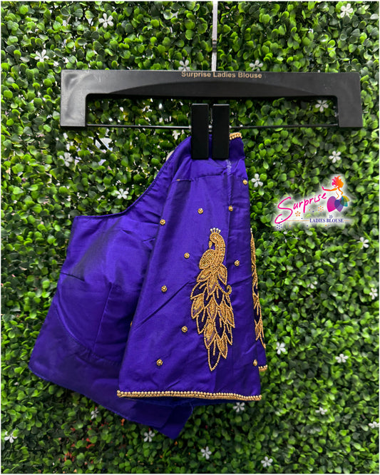 Designer handwork Ari work blouse blue color