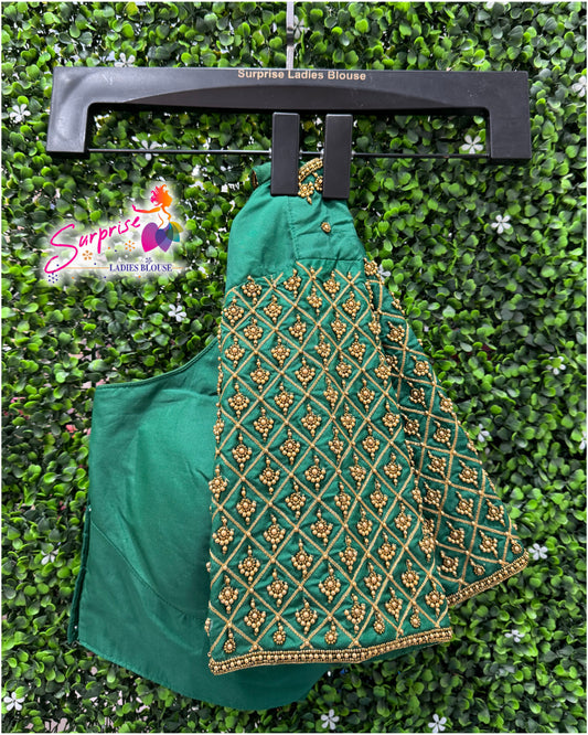 Designer handwork Ari work blouse Green color