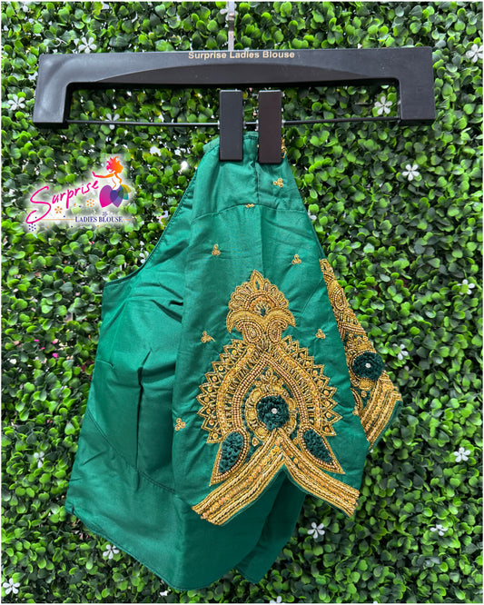 Designer handwork Ari work blouse Green color