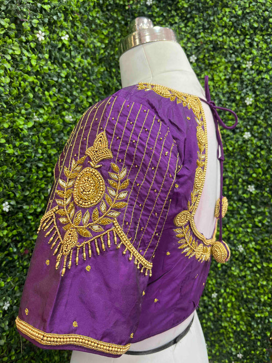 Handwork designer Ari work blouse purple color