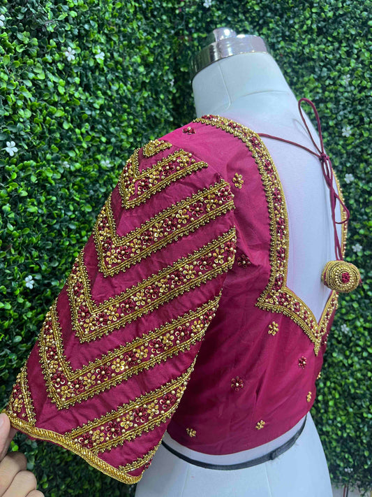 Handwork designer blouse Ari work  Maroon color maroon color