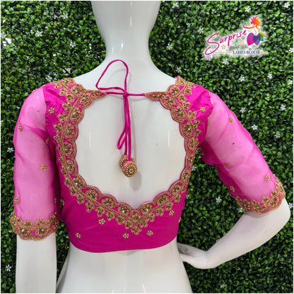 Handwork designer Ari work Readymade Blouse  Pink color