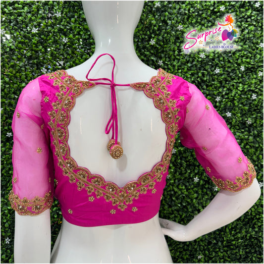 Handwork designer Ari work Readymade Blouse  Pink color