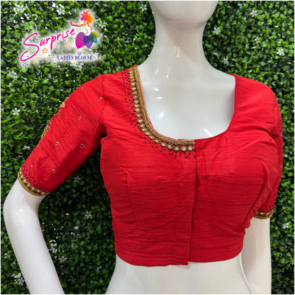 Designer handwork Ari work blouse Red color