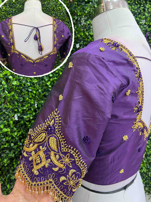 Handwork designer Ari work blouse purple color