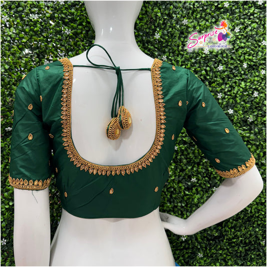 Designer handwork Ari work blouse Green color