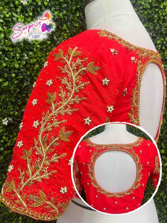 Handwork designer Ari work blouse Red color